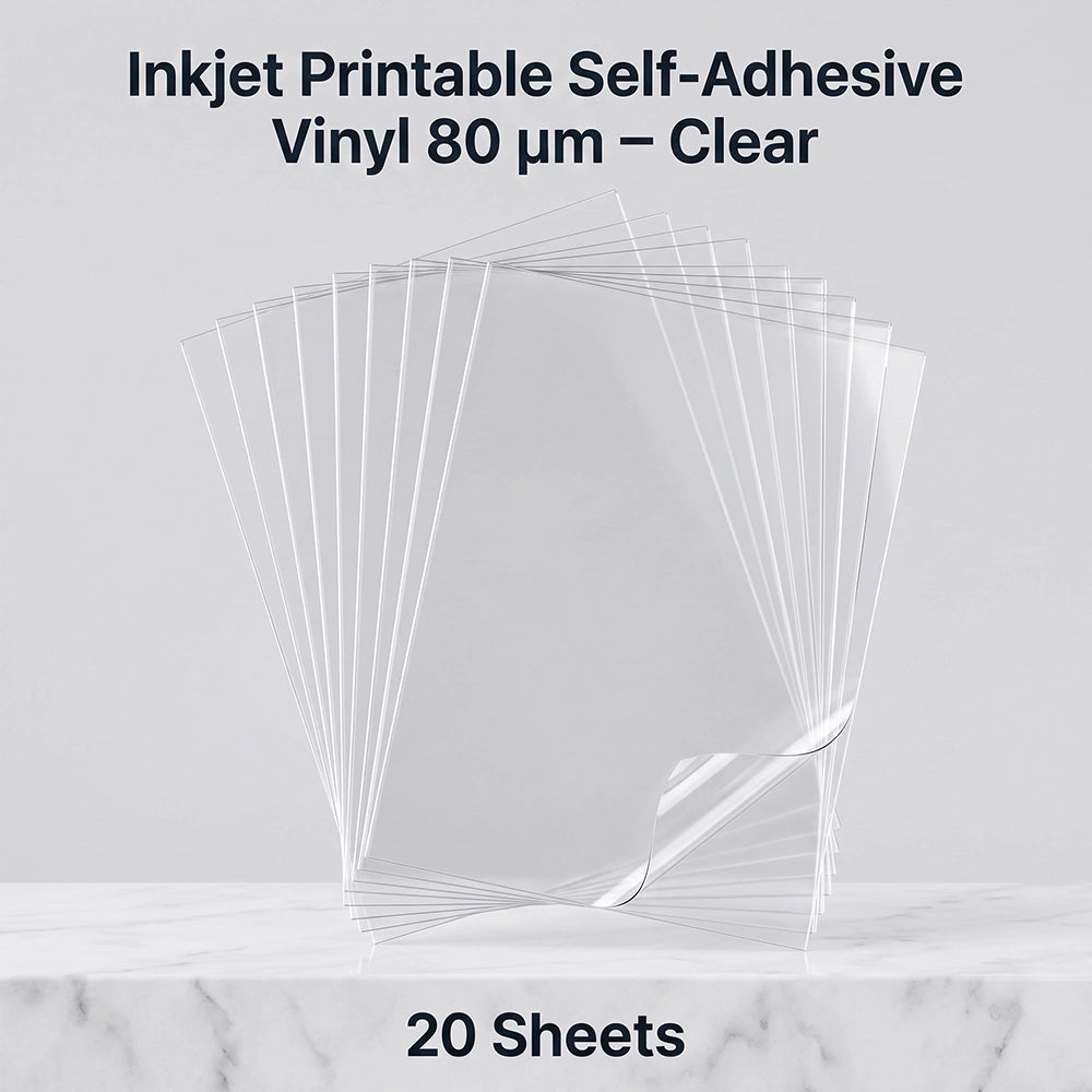 Self-Adhesive Inkjet Printable Vinyl Transparent 80 µm | 20 Sheets