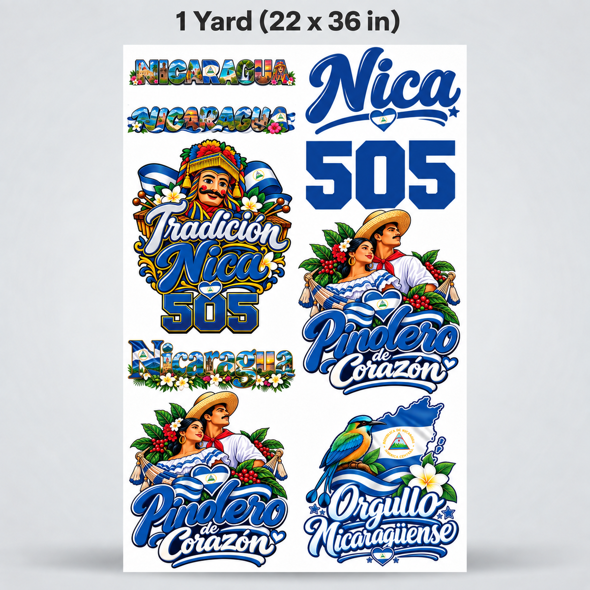 Printed DTF Sheets by Yards - Orgullo Nicaragüense – Nicaragua Cultural Collection