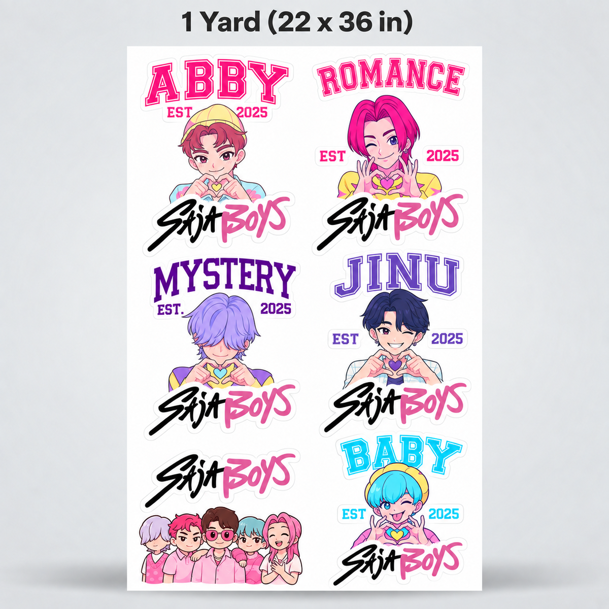 Printed DTF Sheets by Yards - K-Pop Heartthrob Boys – Anime Style Gang Sheet
