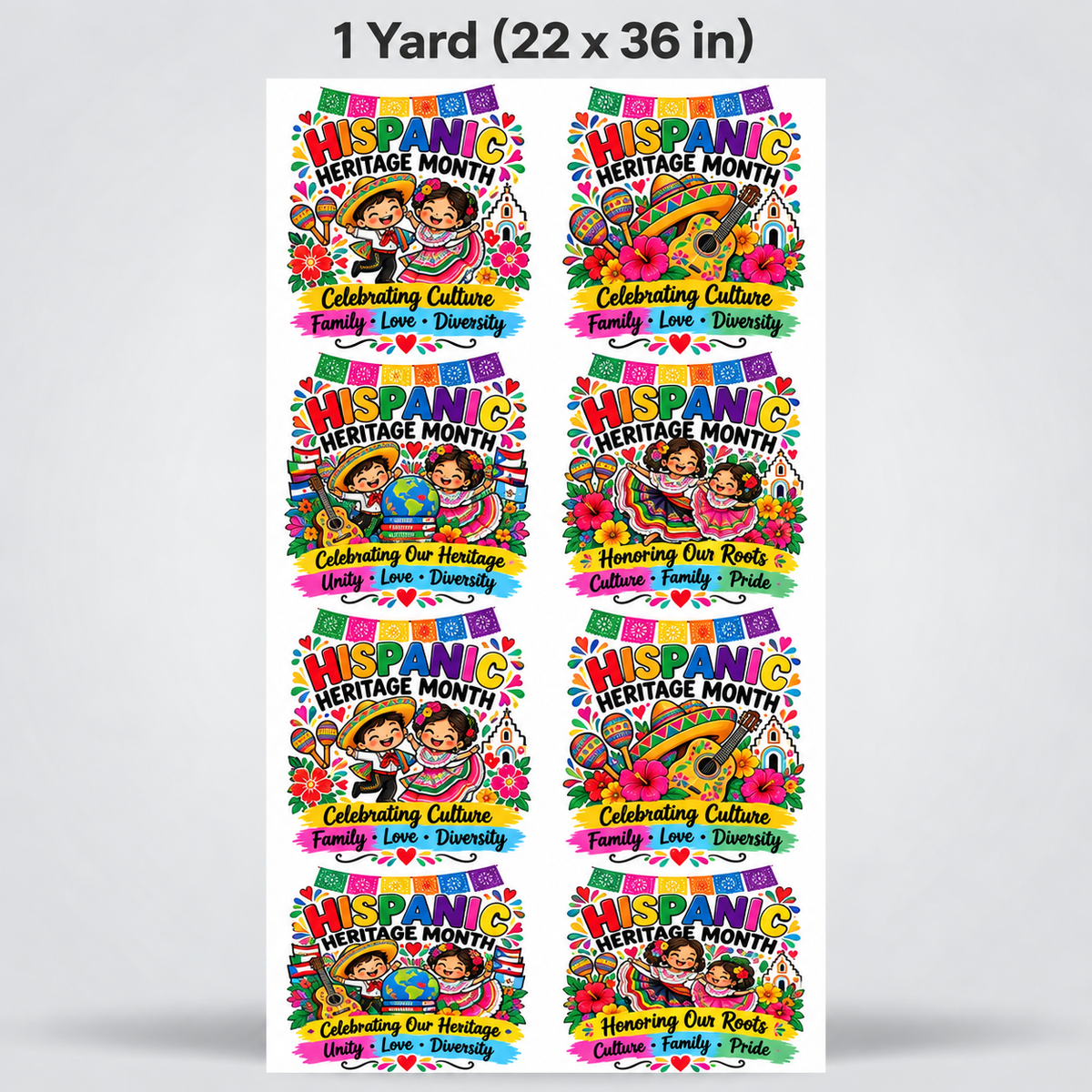 Printed DTF Sheets by Yards - Hispanic Heritage – Celebrating Culture, Family & Diversity
