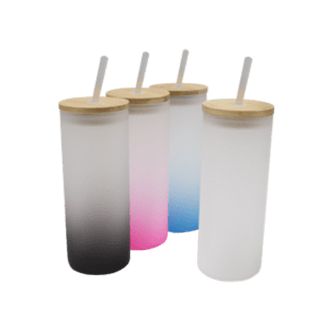 Skinny Glass Tumbler with Bamboo Lid and Straw for Sublimation | 690 mL