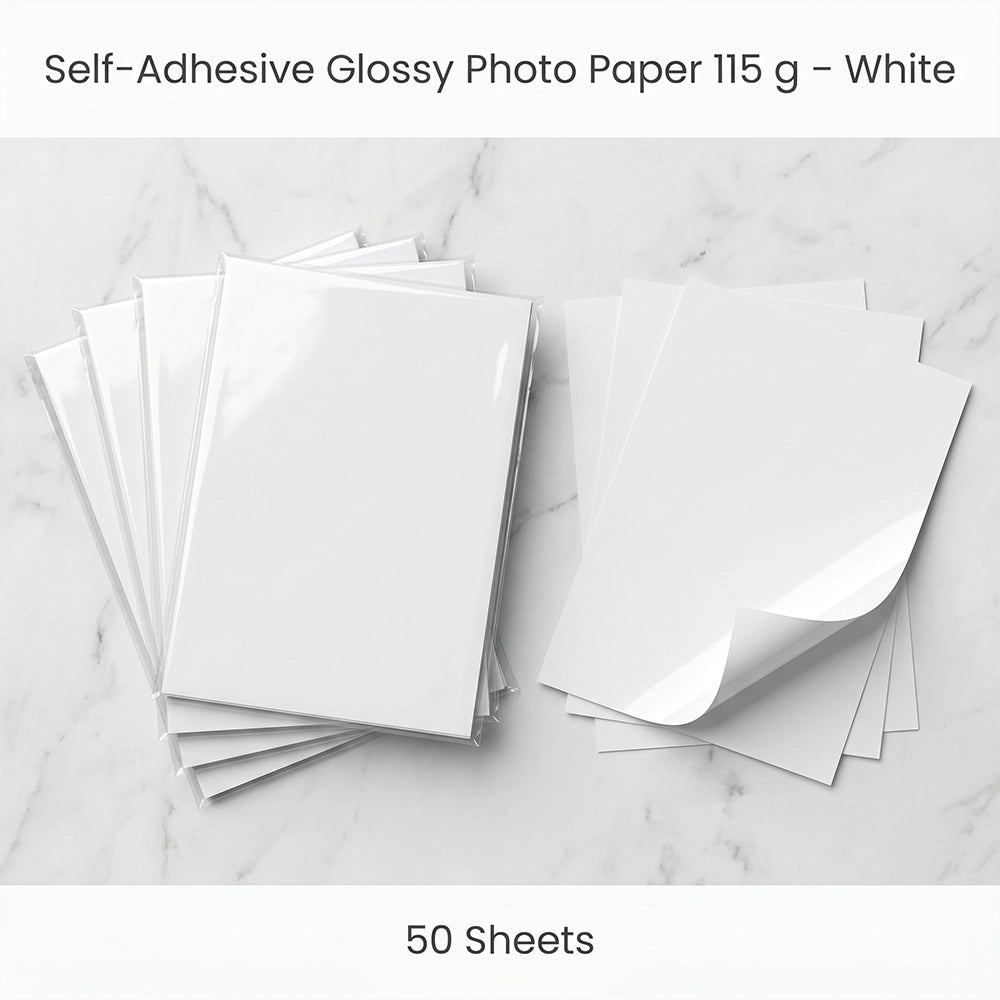 115 gsm Adhesive Photo Paper | Bright White | 50 Sheets