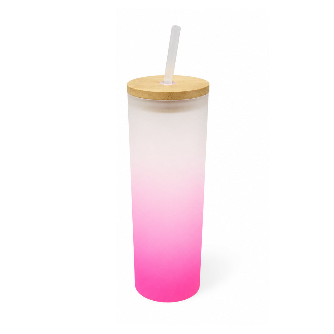 Skinny Glass Tumbler with Bamboo Lid and Straw for Sublimation | 690 mL