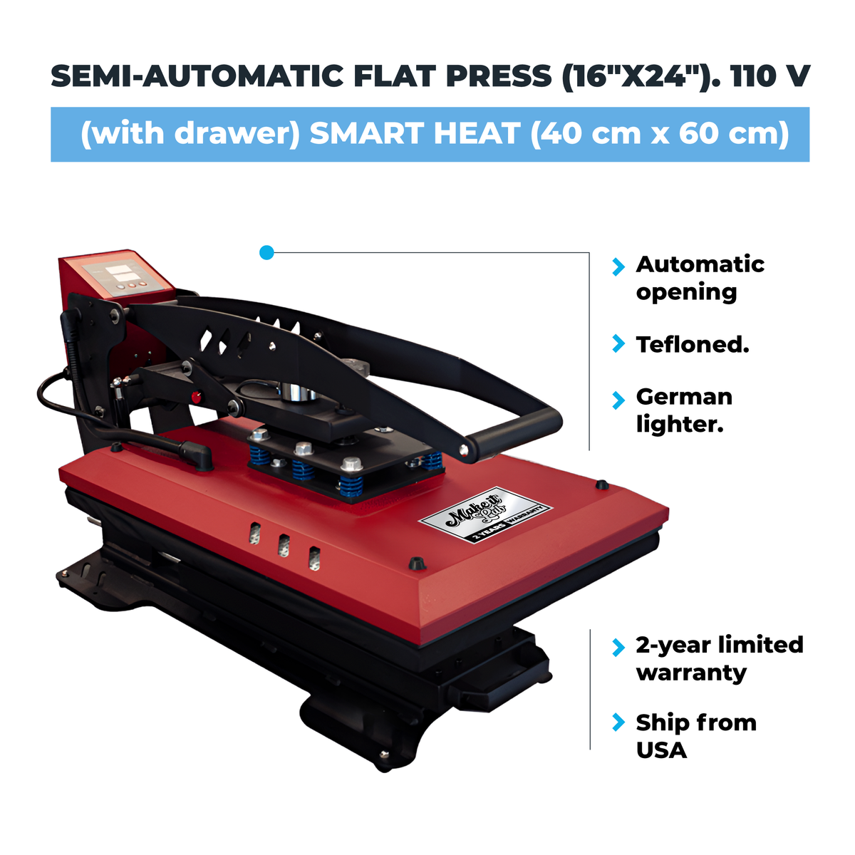 Premium Semi Auto Heat Press Machine 16" x 24"