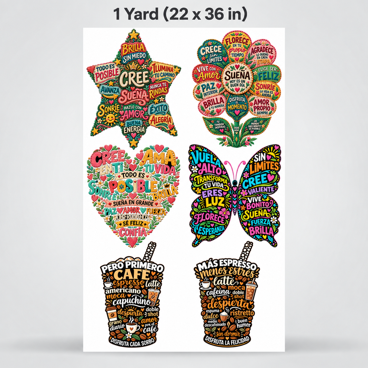 Printed DTF Sheets by Yards - Positive Vibes & Coffee Lovers DTF Transfers