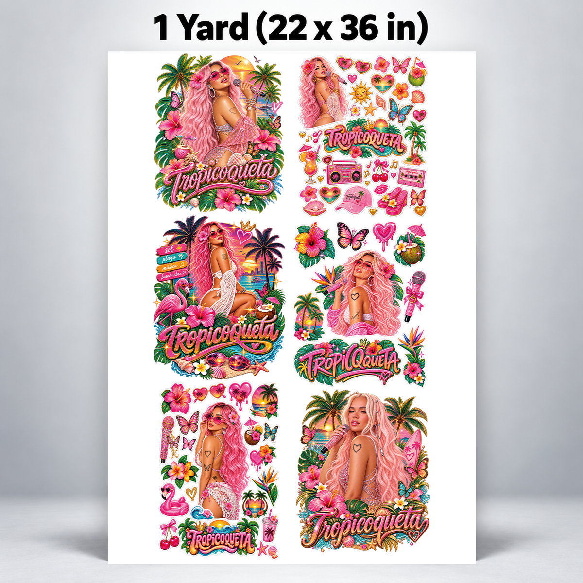 Printed DTF Sheets by Yards - Pink Tropical Paradise – Coquette Inspired DTF Transfers