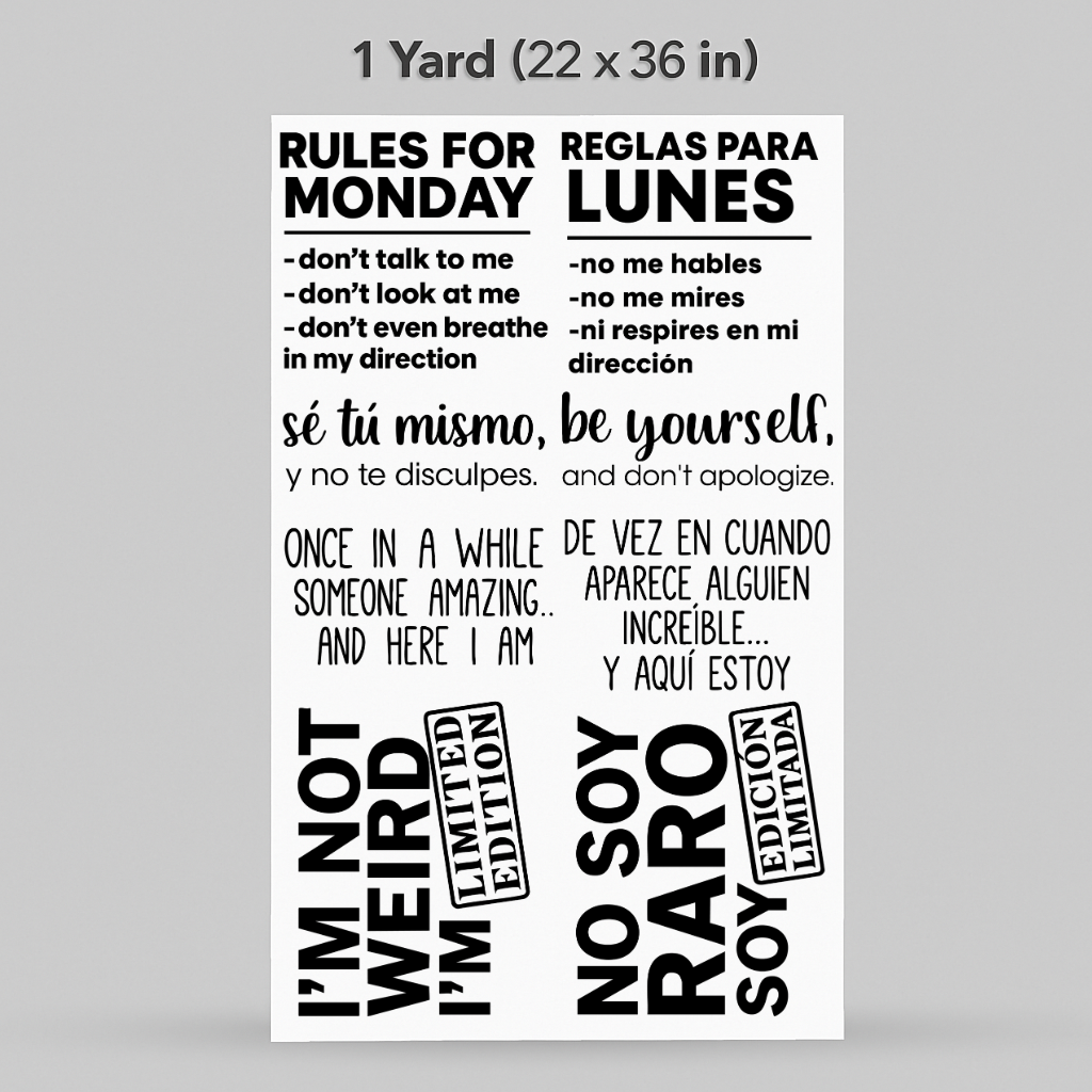 Printed DTF Sheets by Yards - Introvert Mood Pack (espanol y ingles)