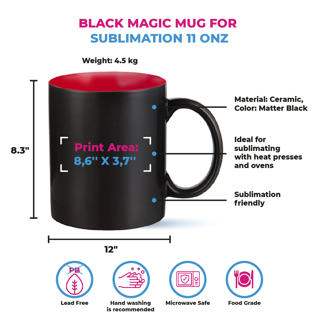 Black magic mugs red-color inside for sublimation 11 oz (box of 12 and 36 units)