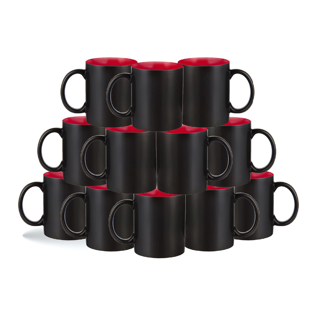 Black magic mugs red-color inside for sublimation 11 oz (box of 12 and 36 units)