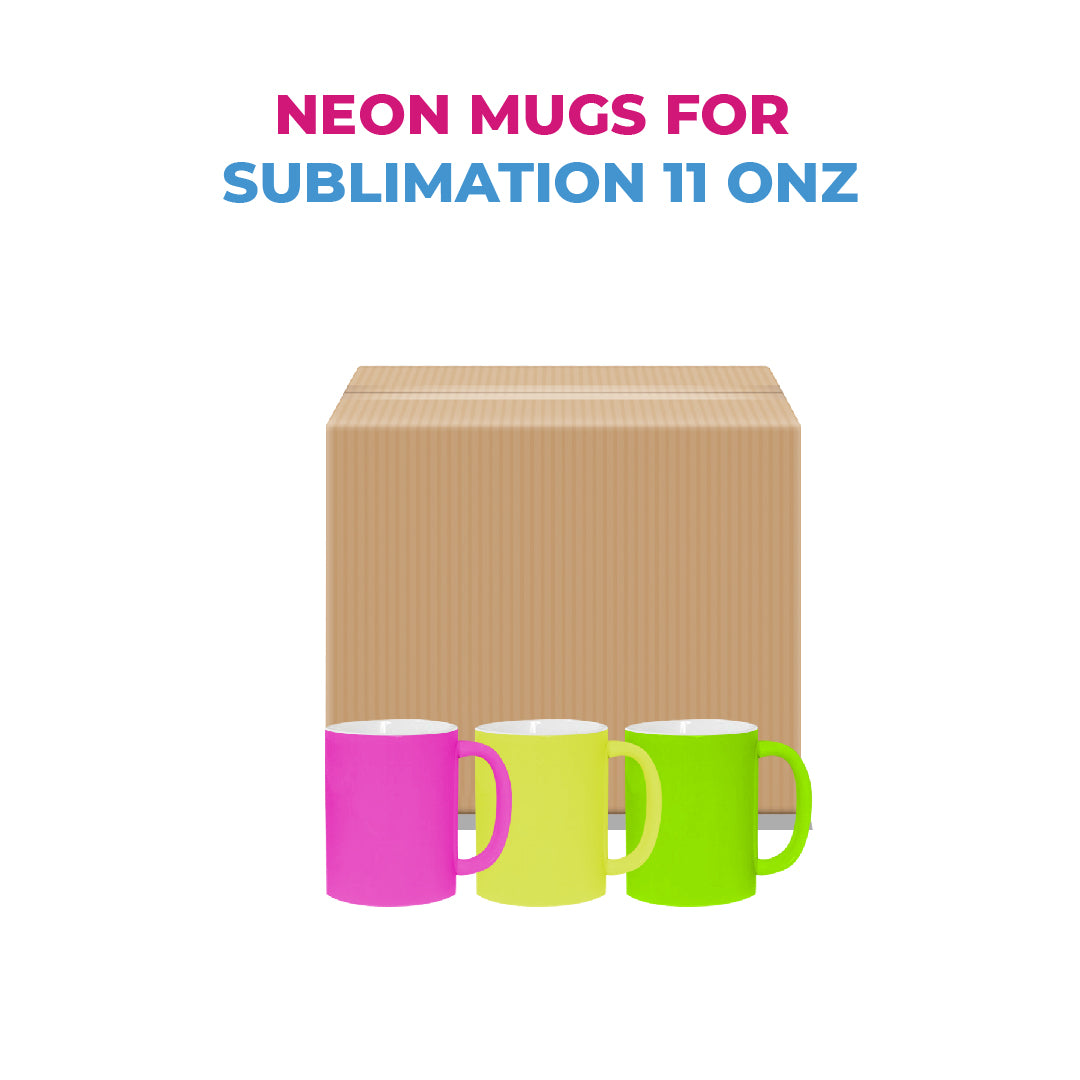 Neon mugs for sublimation 11 oz. Buy it in topics of 3 Colors (Yellow, Green, and Magenta)
