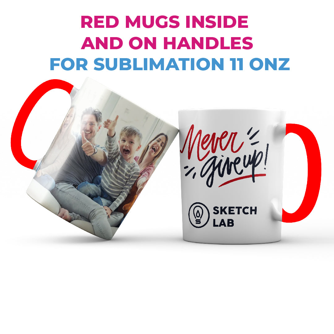 Red mugs inside and on handles for sublimation 11 oz (box of 12 and 36 units)