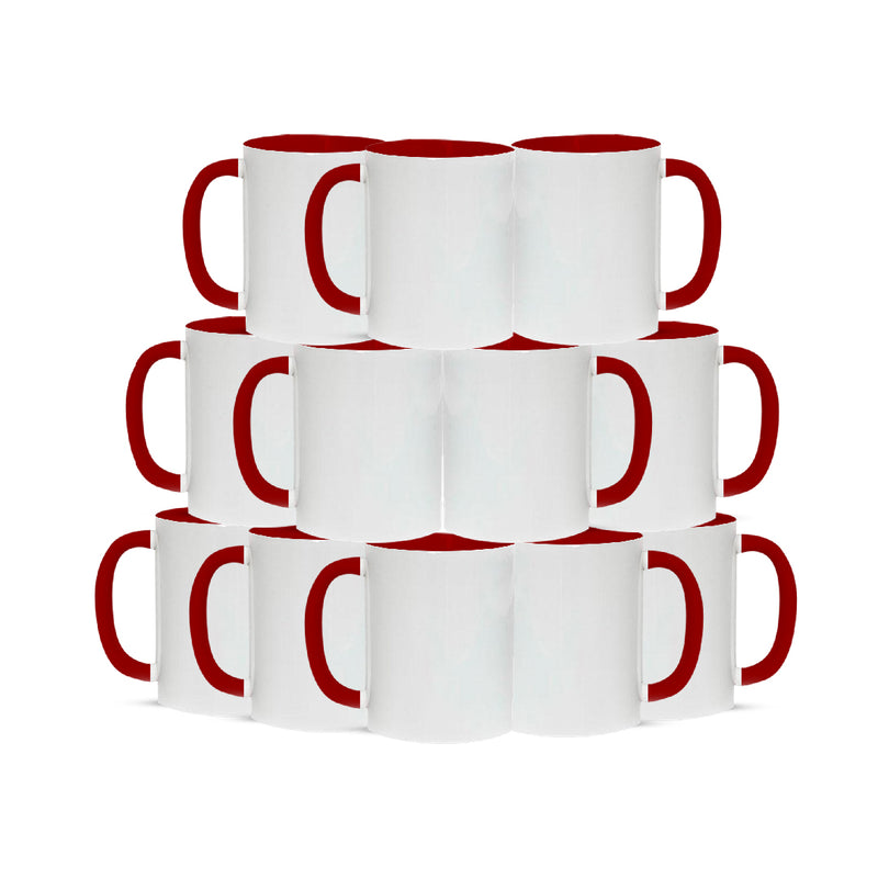 Red mugs inside and on handles for sublimation 11 oz (box of 12 and 36 units)