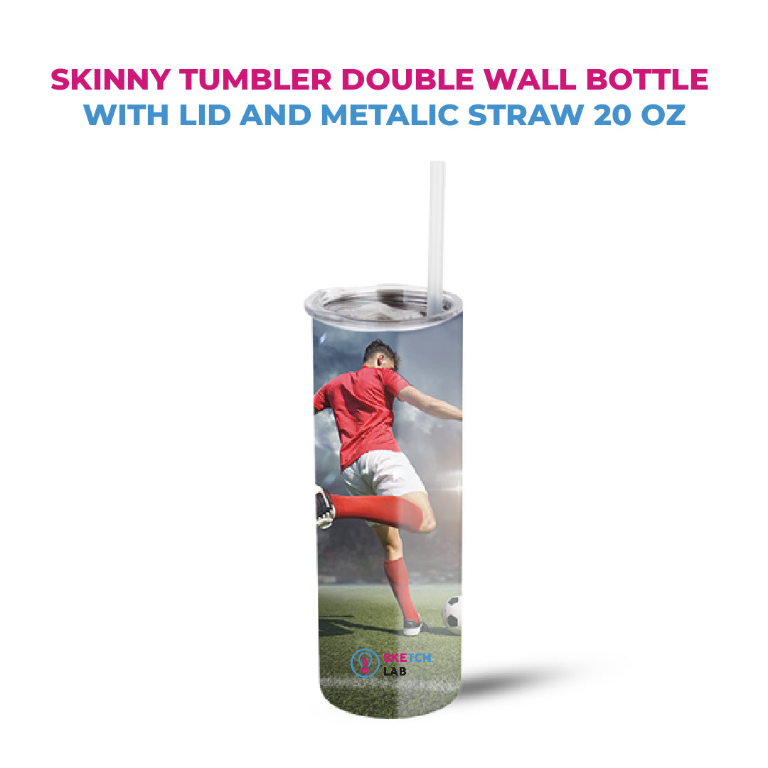 Skinny Tumbler Double Wall Bottle With Lid and metalic straw 20 Oz. (Box of 6,12,36)