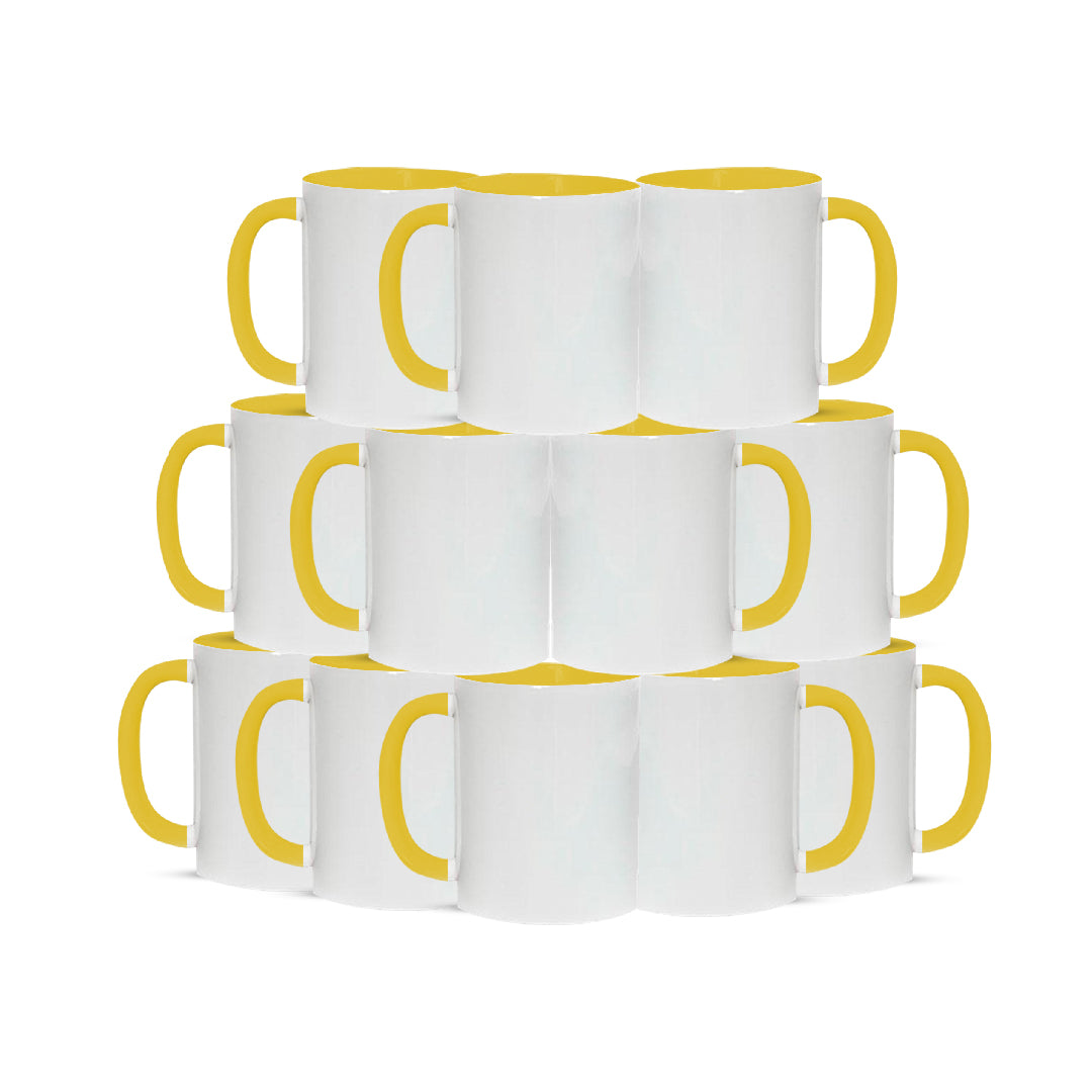 Yellow mugs inside and on handles for sublimation 11 oz (box of 12 and 36 units)