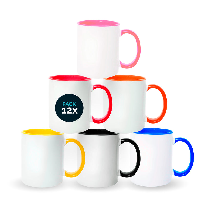 Box of 12 colored mugs inside and on handles for sublimation 11 oz SP