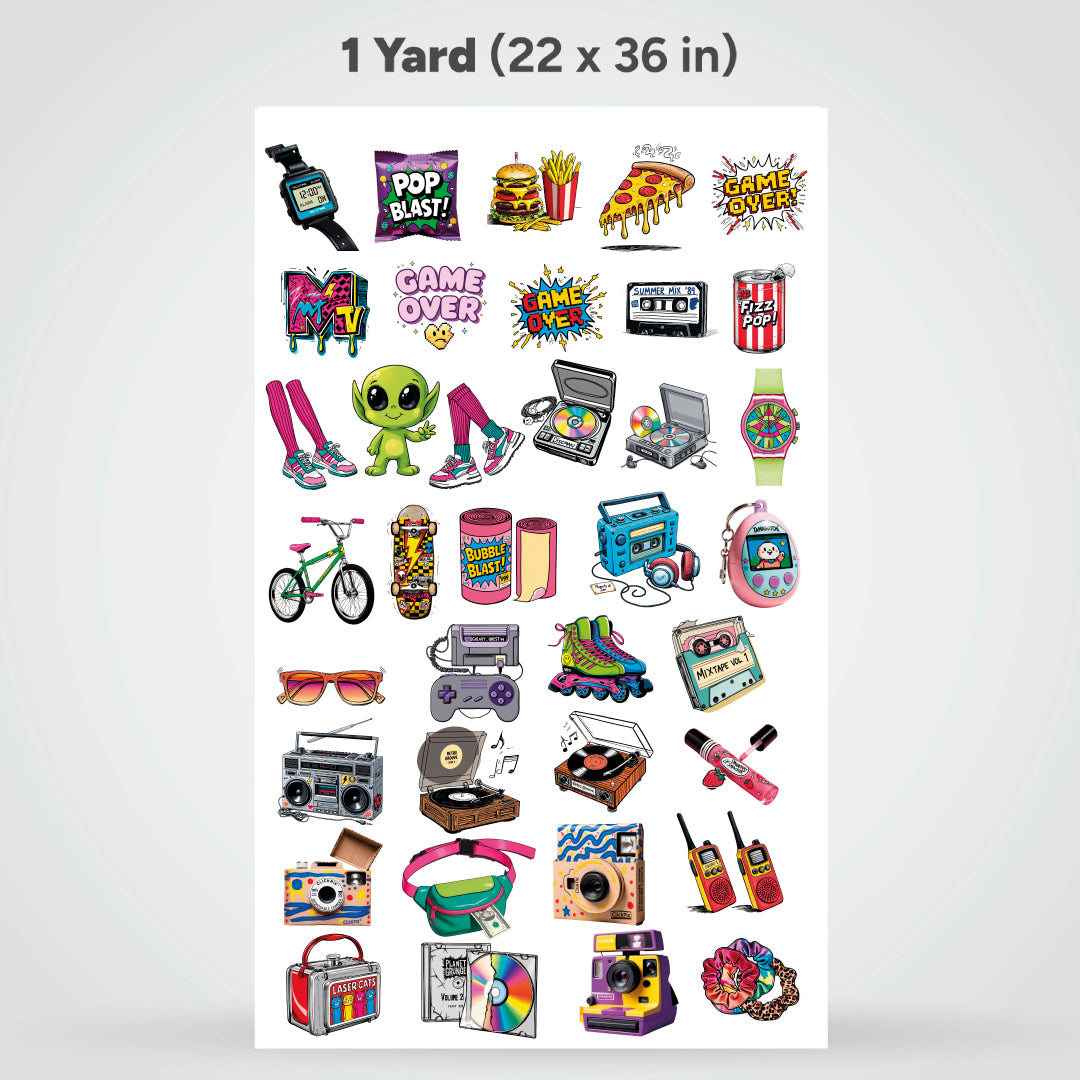 Printed DTF Sheets by Yards - Vintage 80s 90s  – Retro Arcade & Throwback Vibes