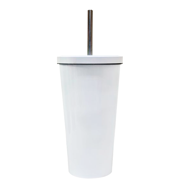 550 ml White Conical Steel Cup with Straw