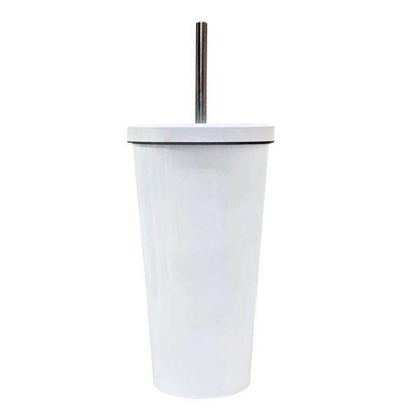 550ml White Conical Steel Cup with Straw