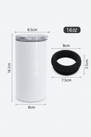 16oz 4-in-1 Sublimation Can Cooler with 2 Lids – White Stainless Steel