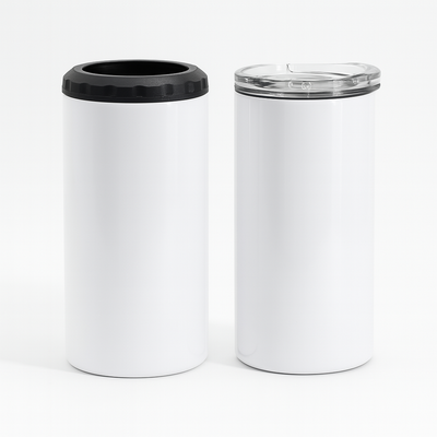 16oz 4-in-1 Sublimation Can Cooler with 2 Lids – White Stainless Steel