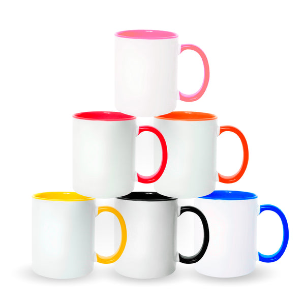 Box of 12 colored mugs inside and on handles for sublimation 11 oz SP