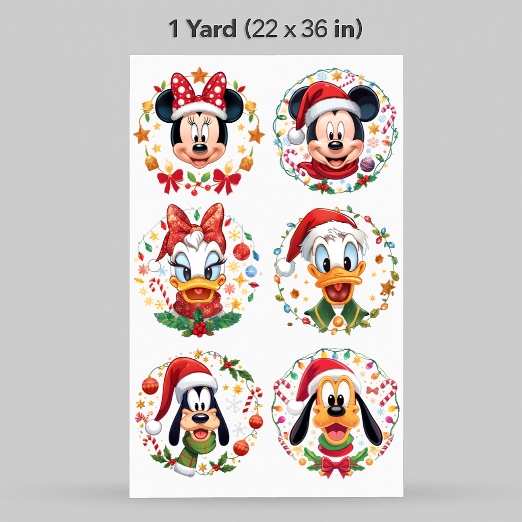 Printed DTF Sheets by Yards - Mickey mouse  Navidad 2025