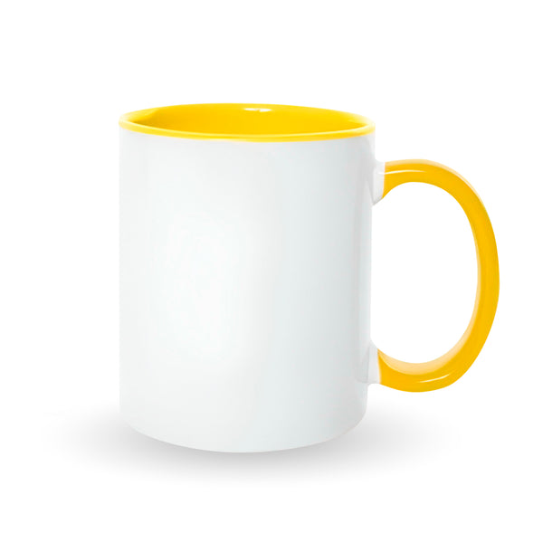 Yellow mugs inside and on handles for sublimation 11 oz (box of 12 and 36 units)