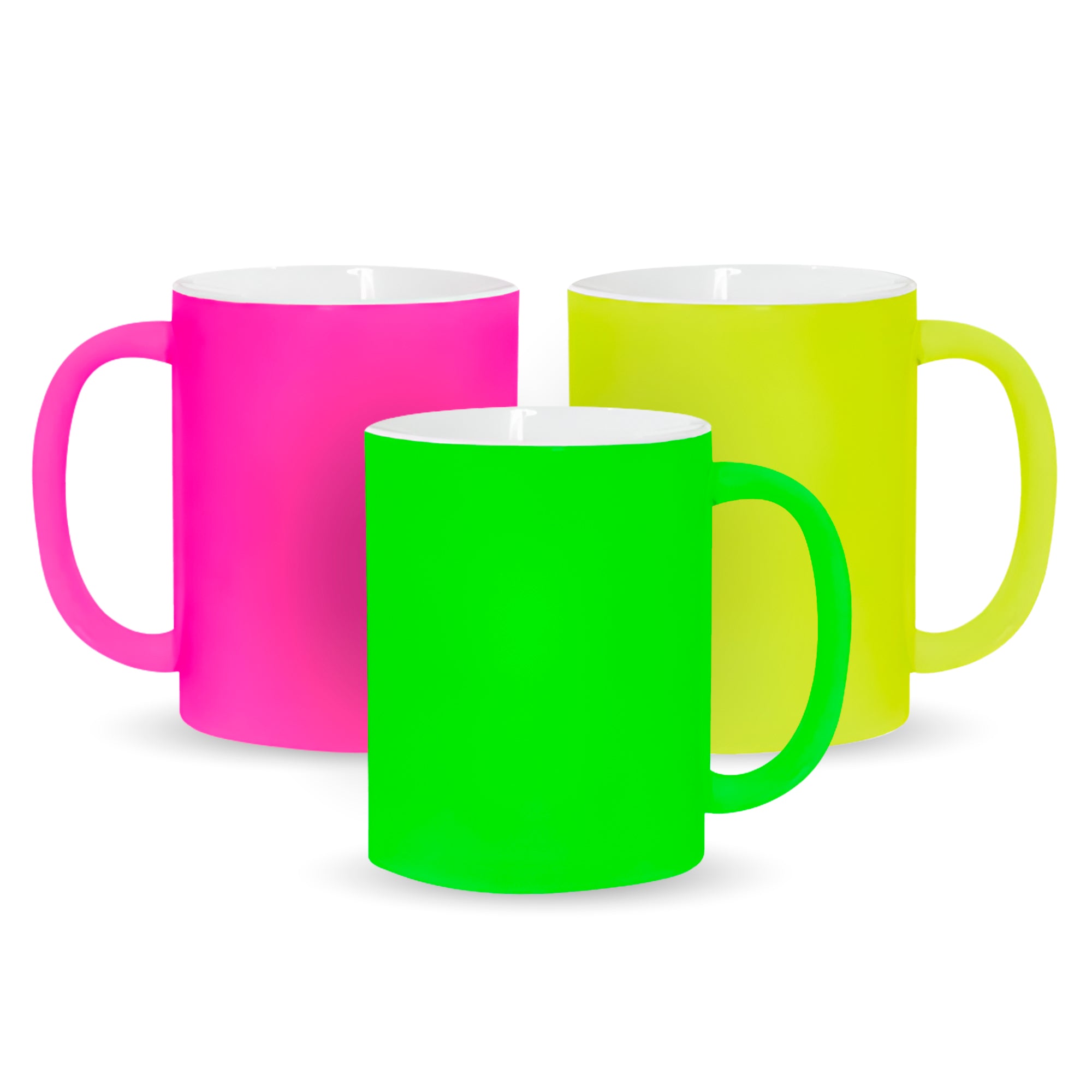 Neon mugs for sublimation 11 oz. Buy it in topics of 3 Colors (Yellow, Green, and Magenta)