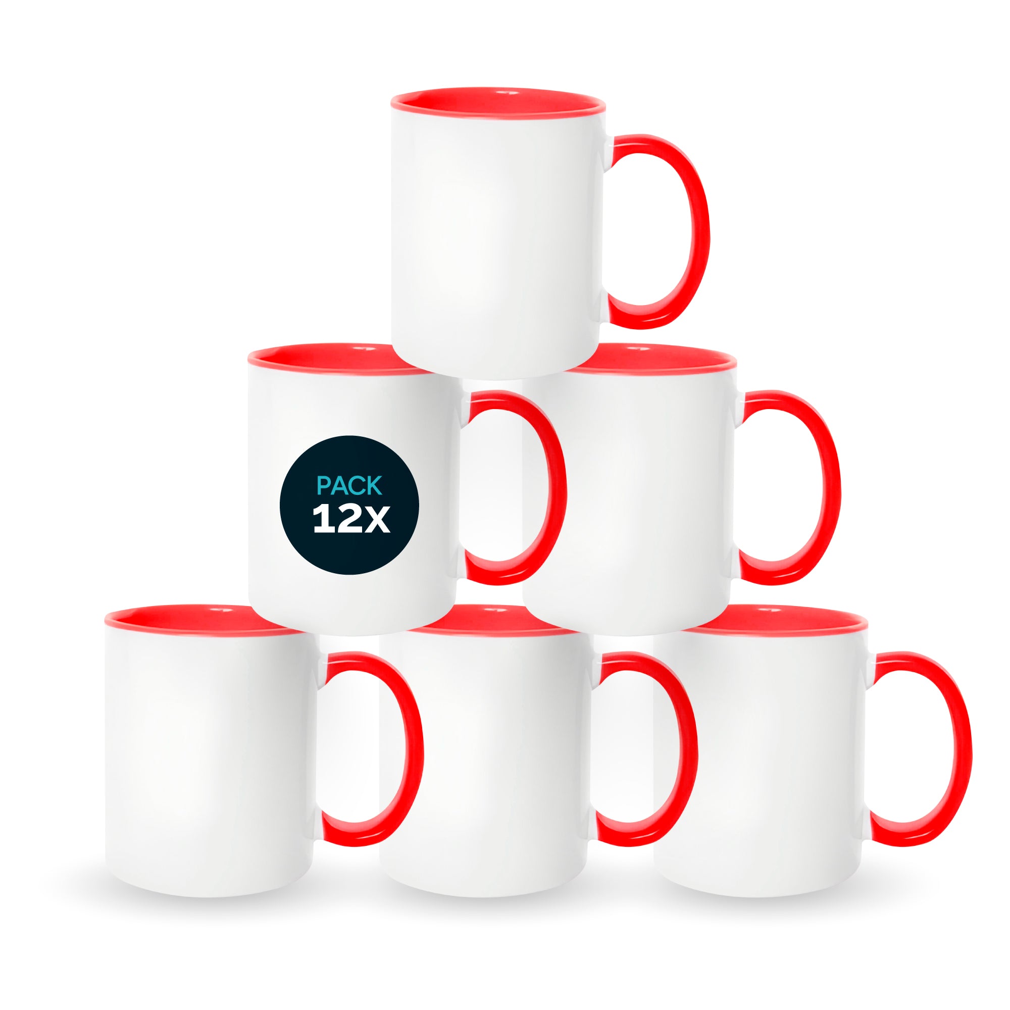 Red mugs inside and on handles for sublimation 11 oz (box of 12 and 36 units)