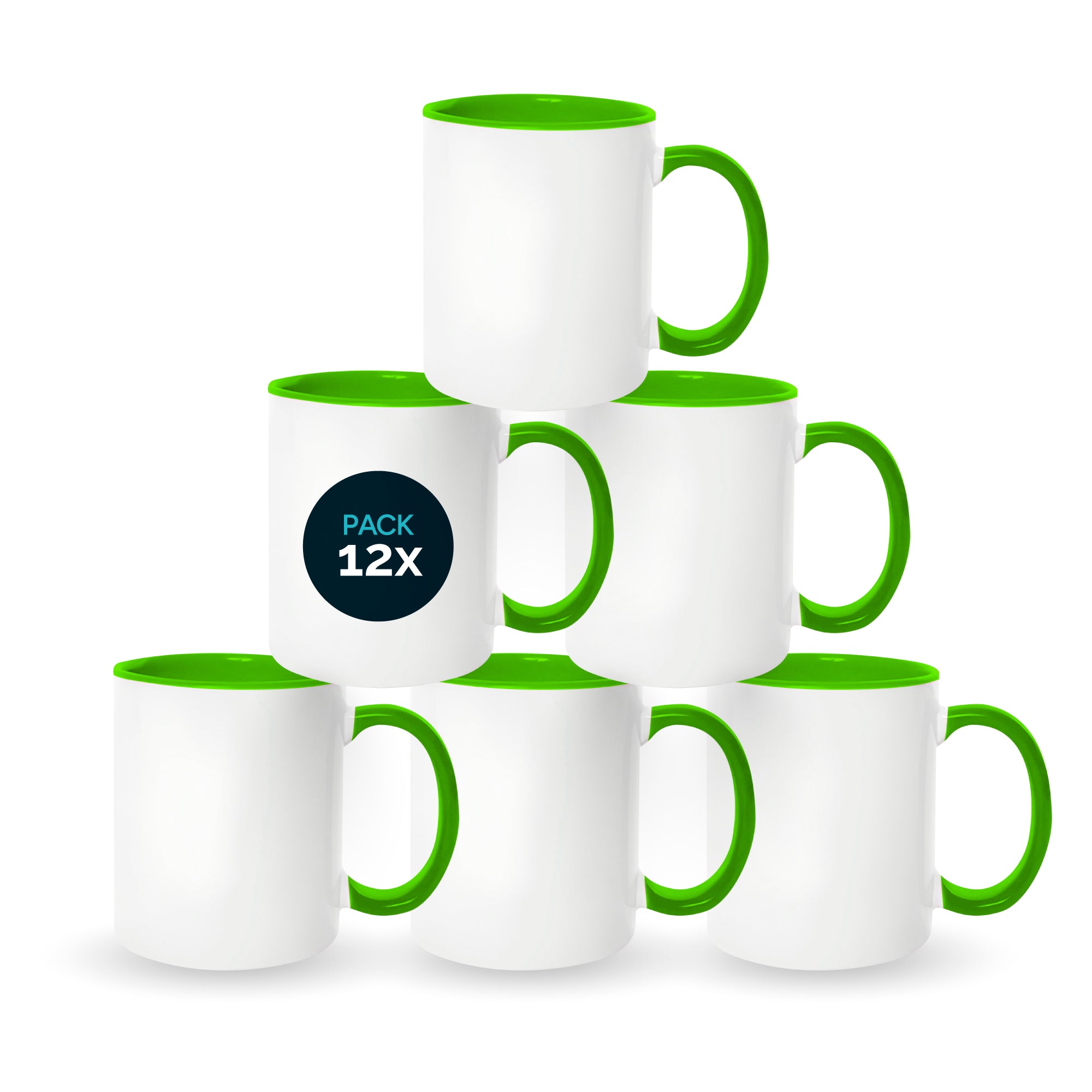 Light green mugs inside and on handles for sublimation 11 oz (Unit, box of 12 and 36 units)