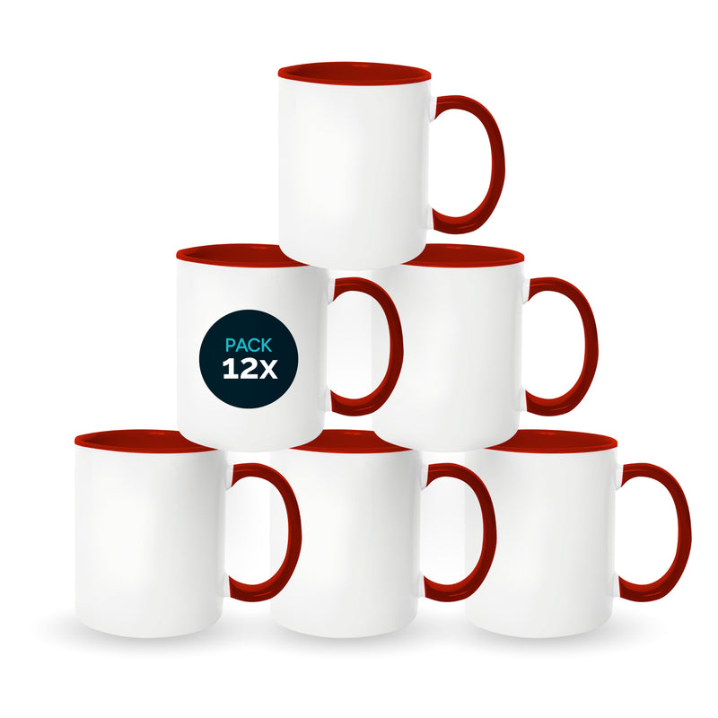 Red velvet mugs inside and on handles for sublimation 11 oz (box of 12 and 36 units)