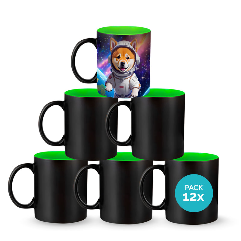 Black magic mugs green-color inside for sublimation 11 oz (unit, box of 12 and 36 units)