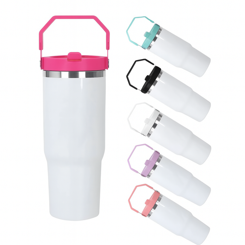 30 oz Sublimation Tumbler with Colored Handle Lid  Stainless Steel, I