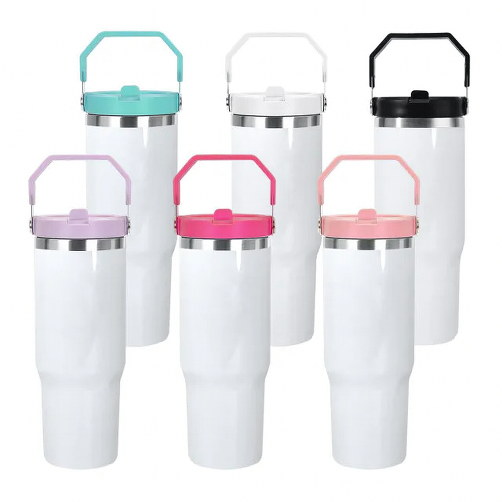30 oz Sublimation Tumbler with Colored Handle Lid  Stainless Steel, I