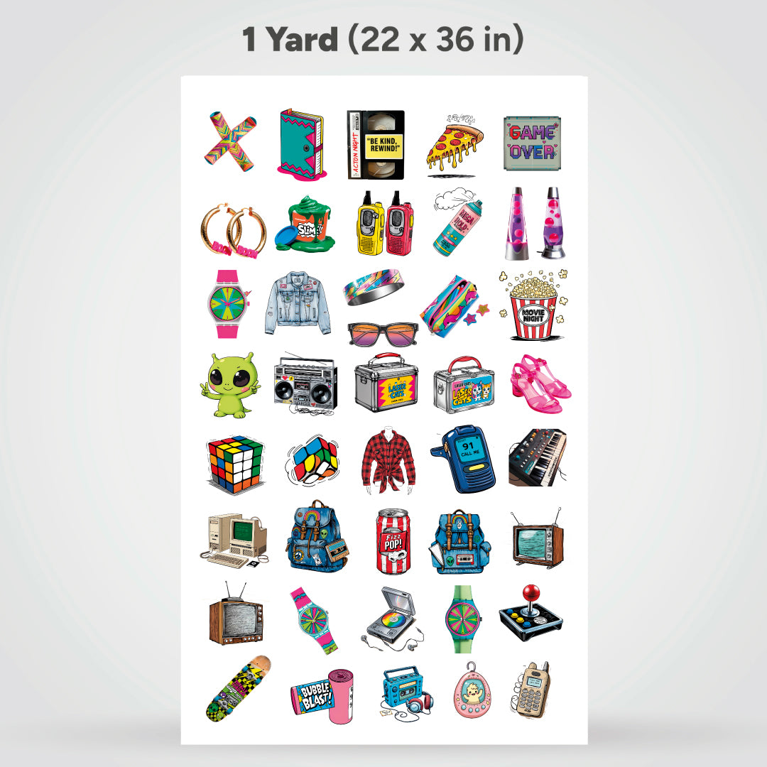 Printed DTF Sheets by Yards - Back to the 80s & 90s  – Retro Nostalgia Gang Sheet