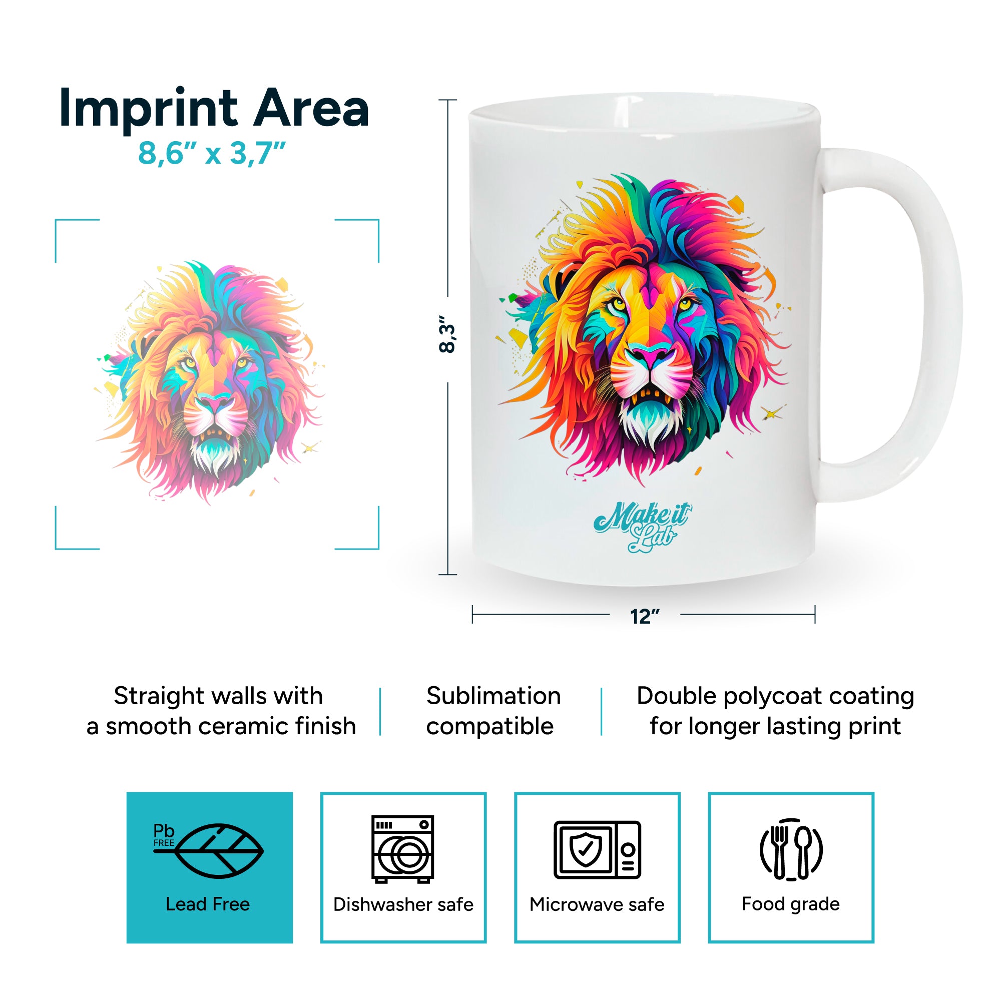 Make It Lab 11oz White Circle Sublimation Mug (Box of 12 and 36 Units.)