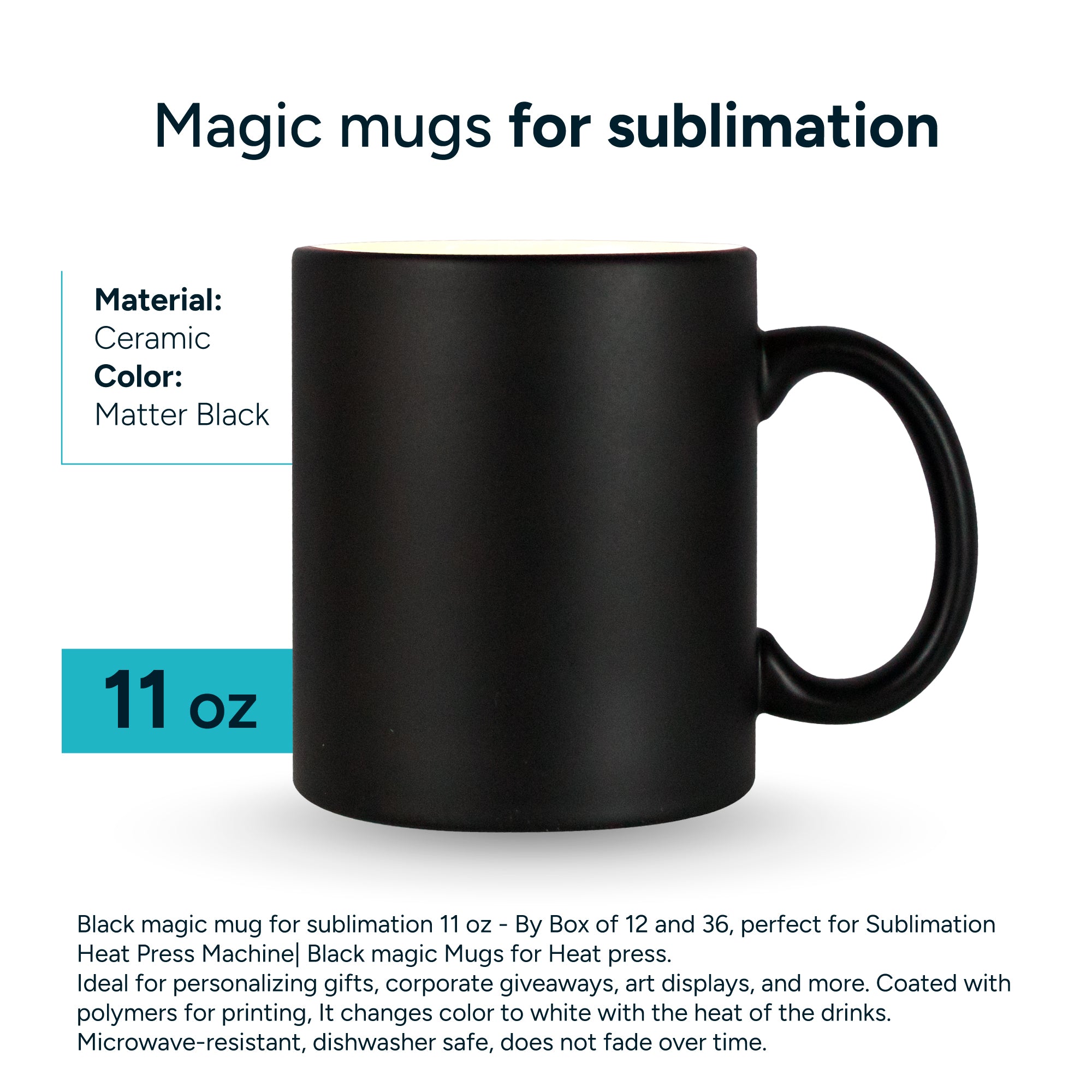 Black magic mug for sublimation 11 oz - By Box of 12 and 36