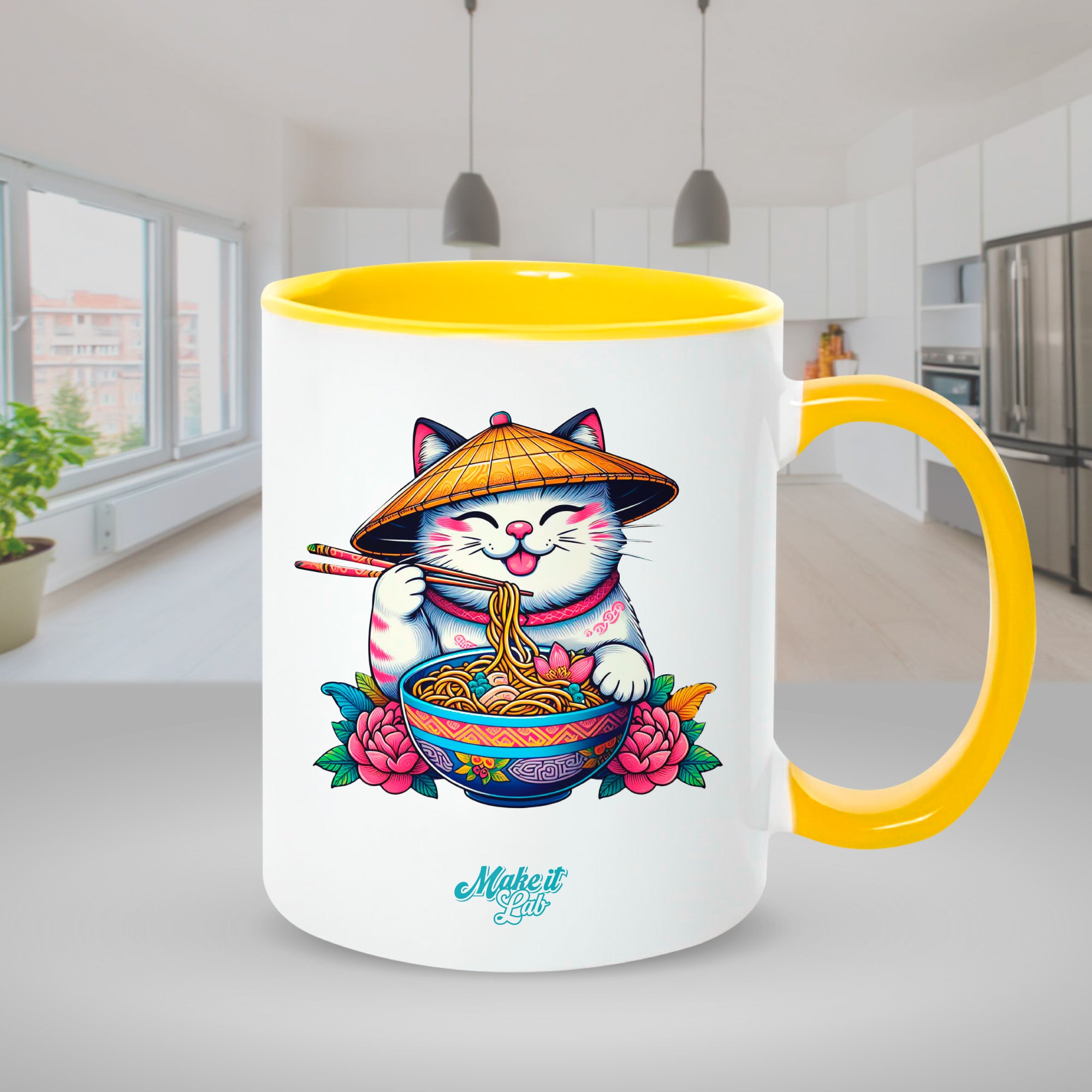 Yellow mugs inside and on handles for sublimation 11 oz (box of 12 and 36 units)