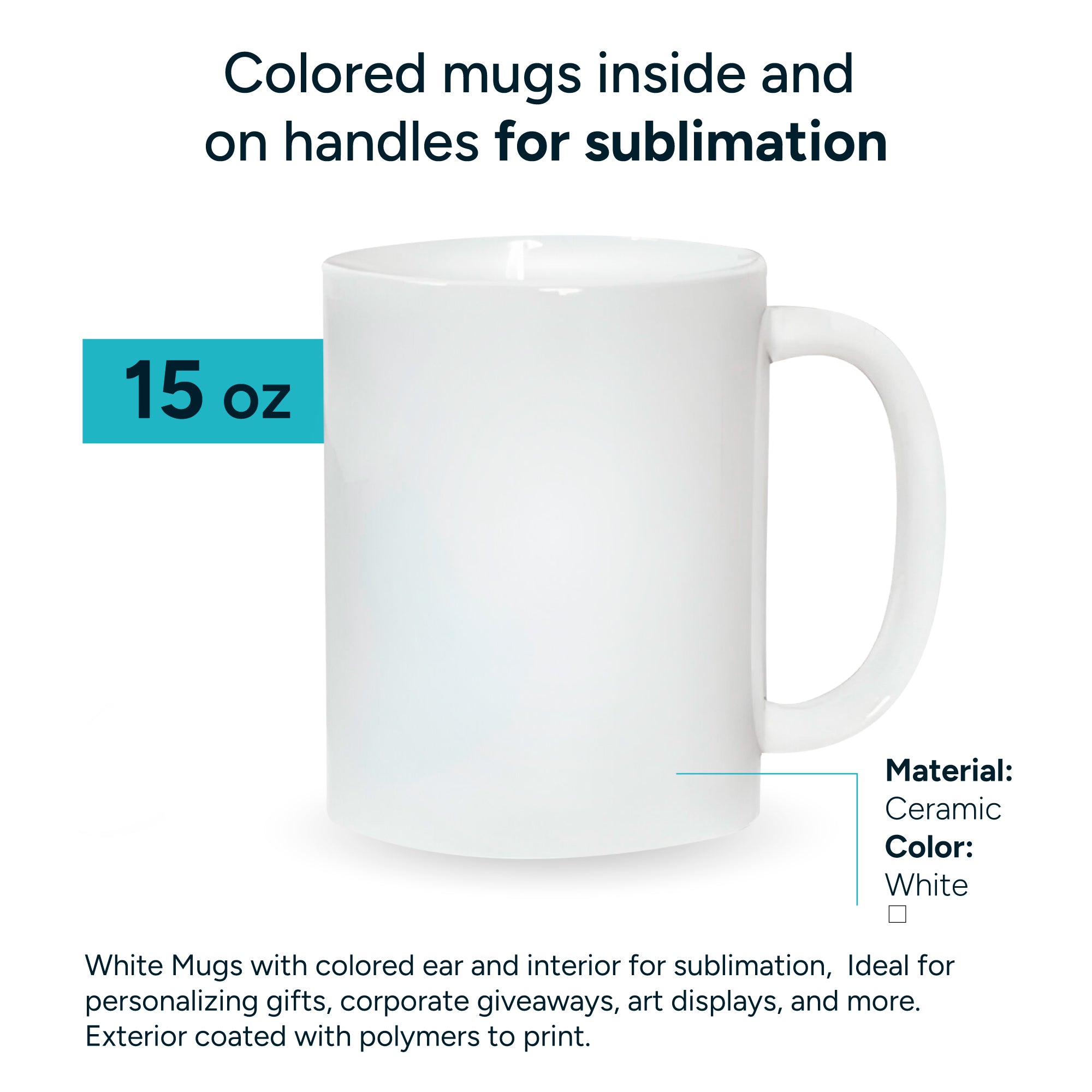 White mugs for sublimation 15 oz (box of 12 units and 36 units)