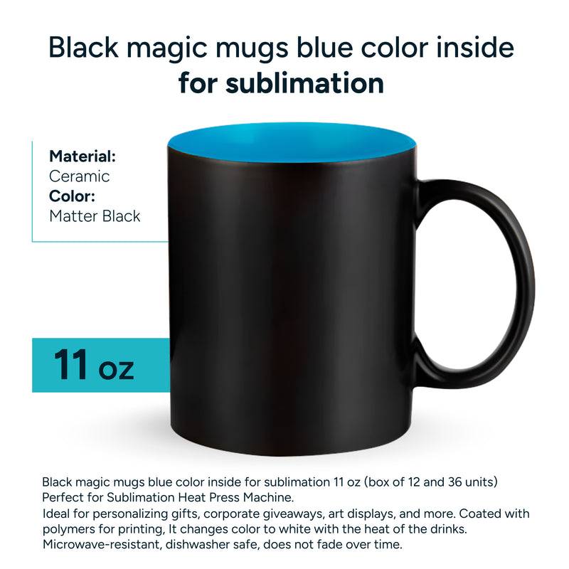 Black magic mugs light-blue-color inside for sublimation 11 oz (box of 12 and 36 units)