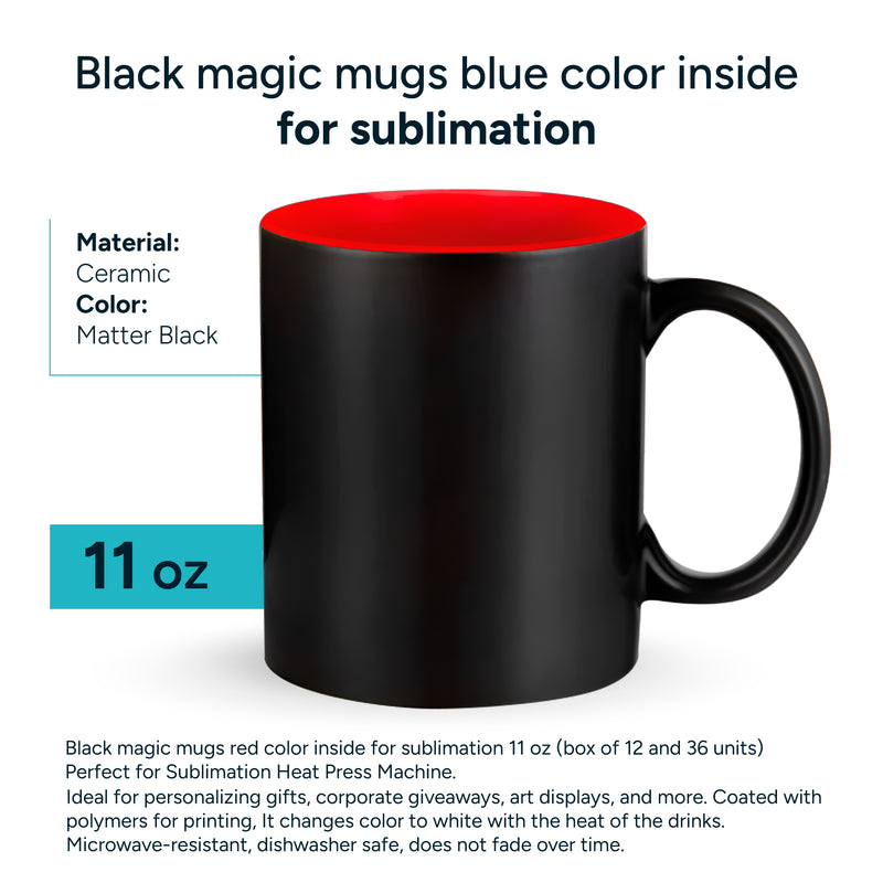 Black magic mugs red-color inside for sublimation 11 oz (box of 12 and 36 units)