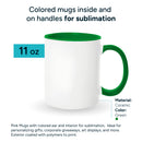 Dark green mugs inside and on handles for sublimation 11 oz