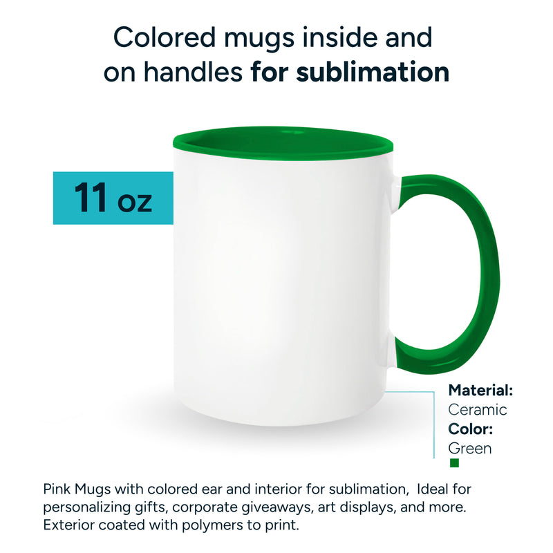 Dark green mugs inside and on handles for sublimation 11 oz (box of 12 and 36 units)