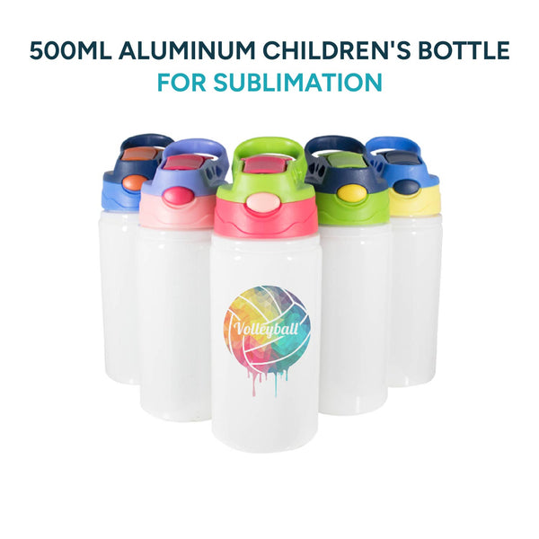 Aluminum Children's Bottle of 500ml - White color with colored lid