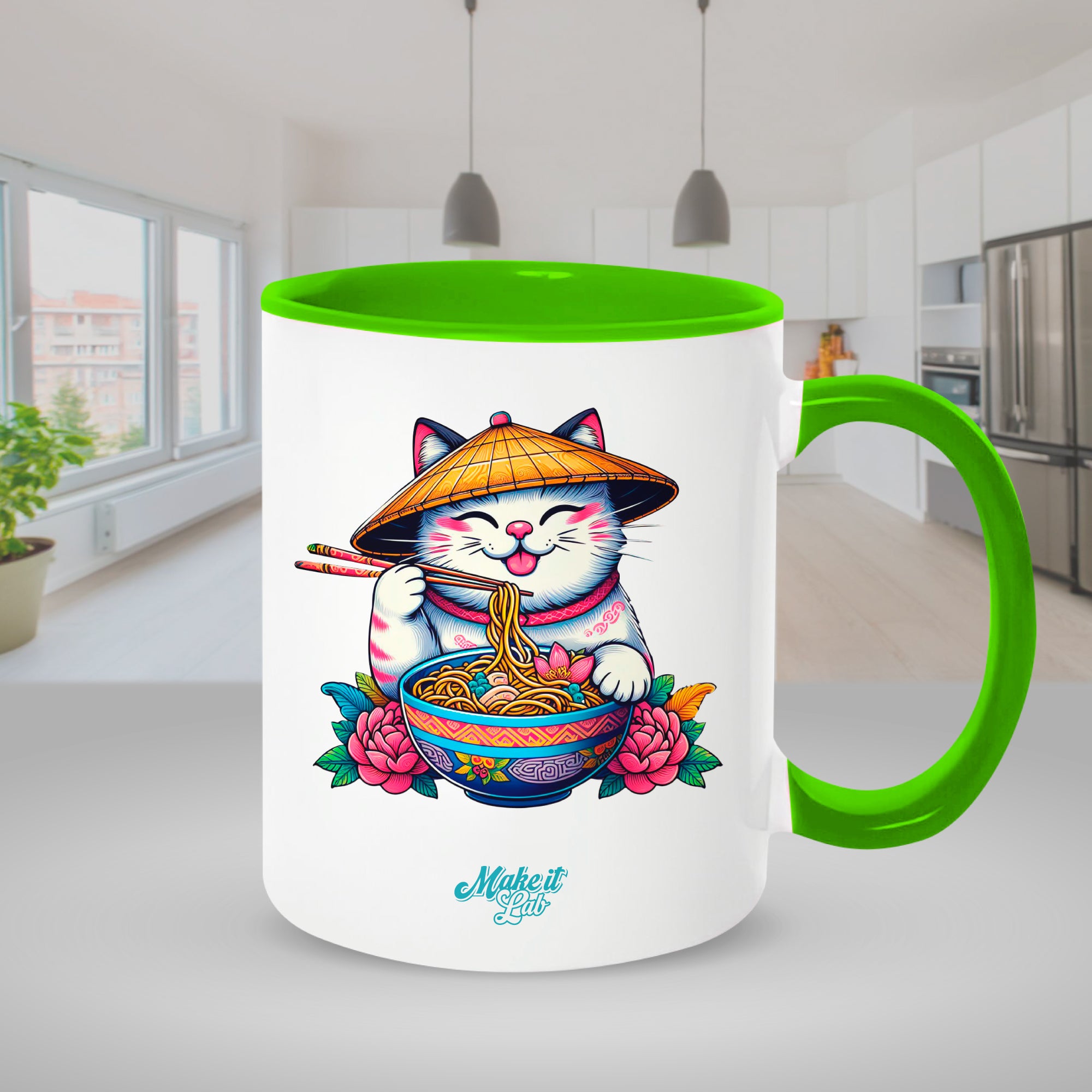 Light green mugs inside and on handles for sublimation 11 oz (Unit, box of 12 and 36 units)