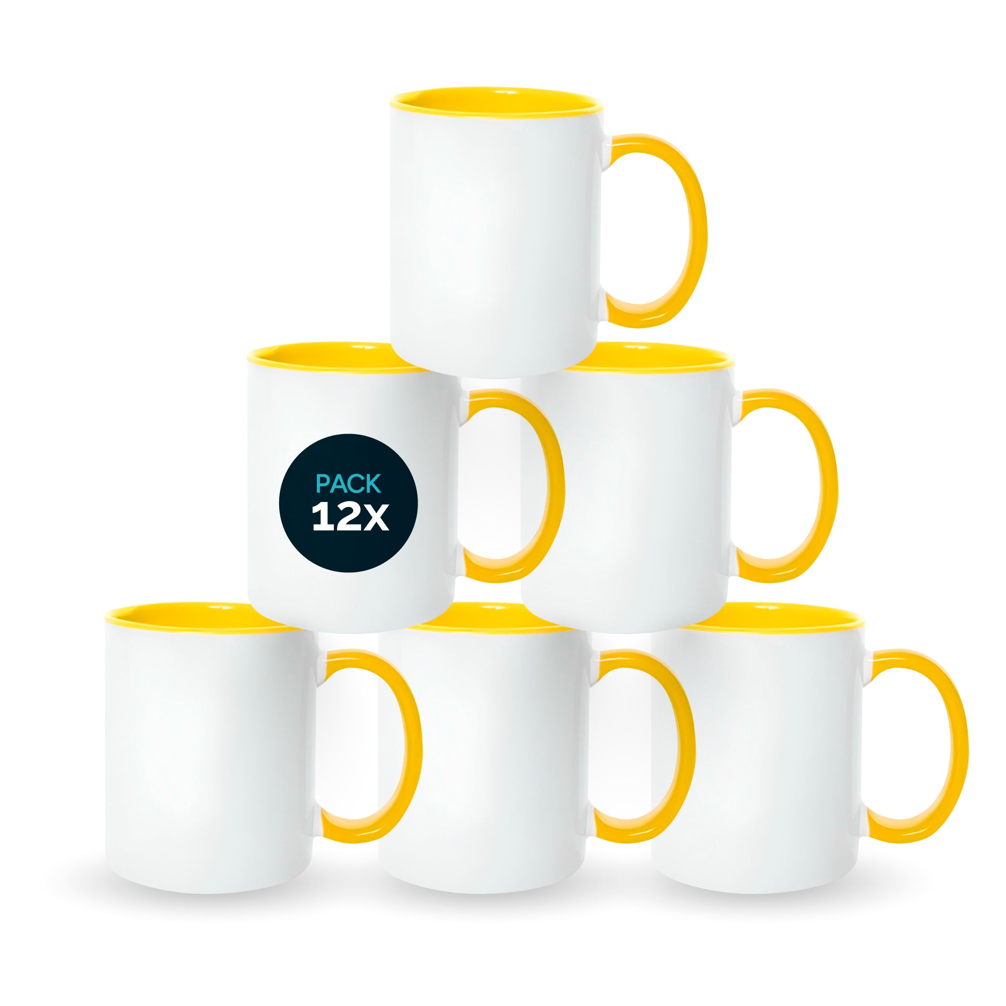 Yellow mugs inside and on handles for sublimation 11 oz (box of 12 and 36 units)