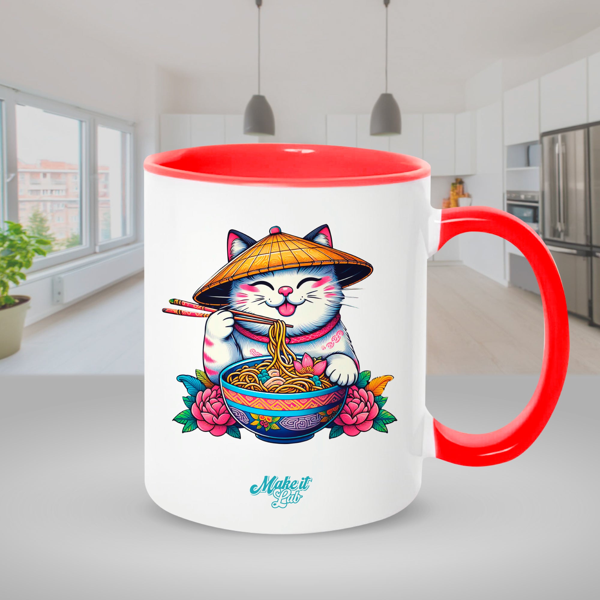 Red mugs inside and on handles for sublimation 11 oz (box of 12 and 36 units)