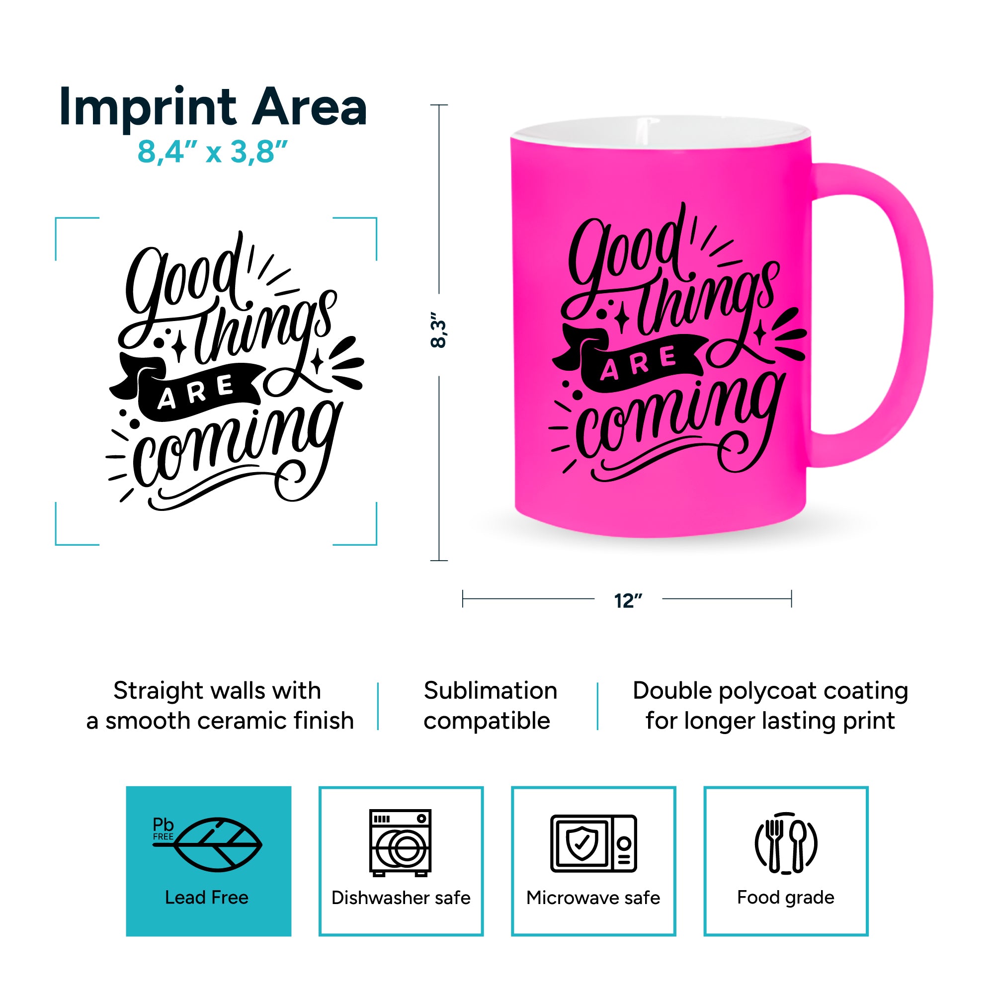 Neon mugs for sublimation 11 oz. Buy it in topics of 3 Colors (Yellow, Green, and Magenta)