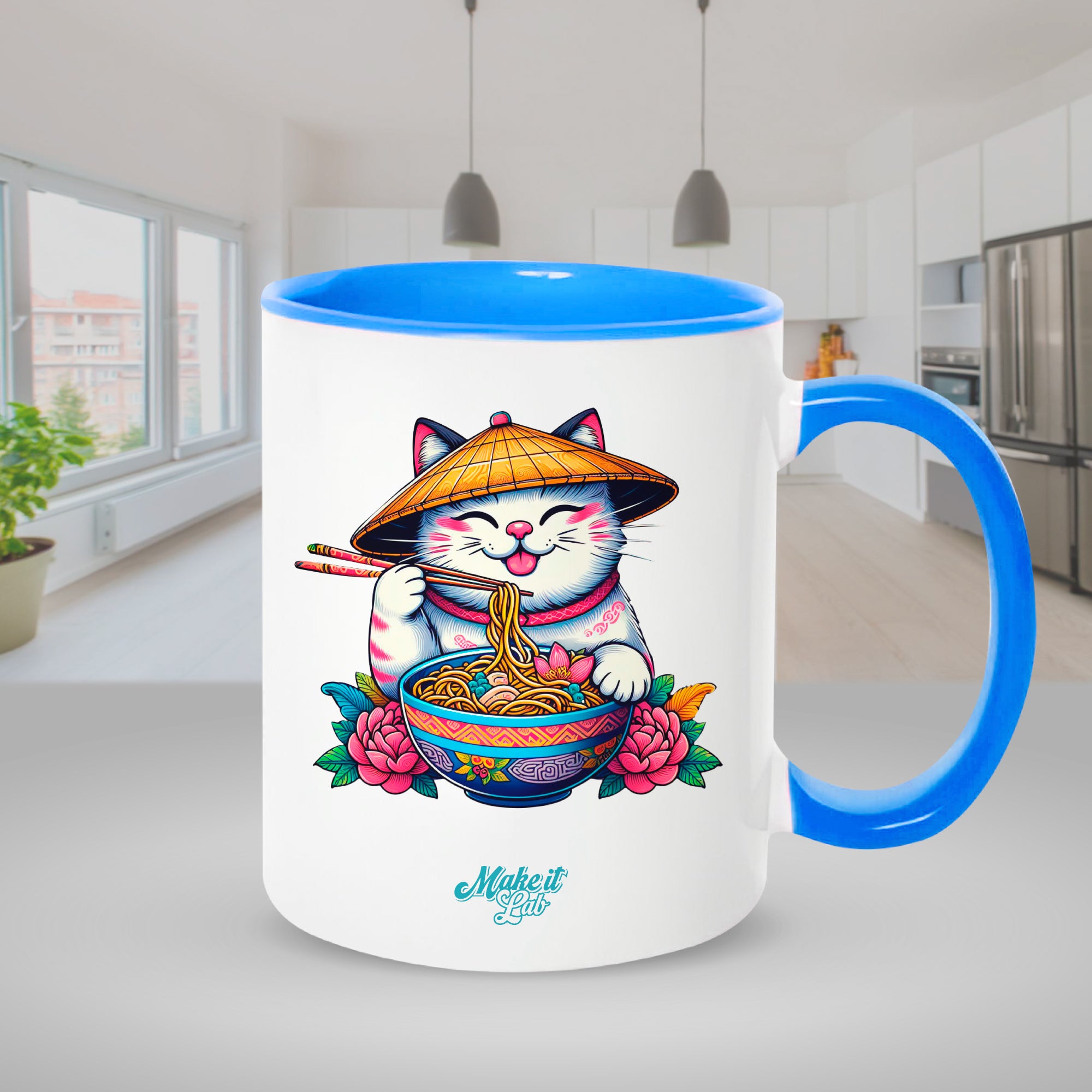 Light blue mugs inside and on handles for sublimation 11 oz (box of 12 and 36 units)