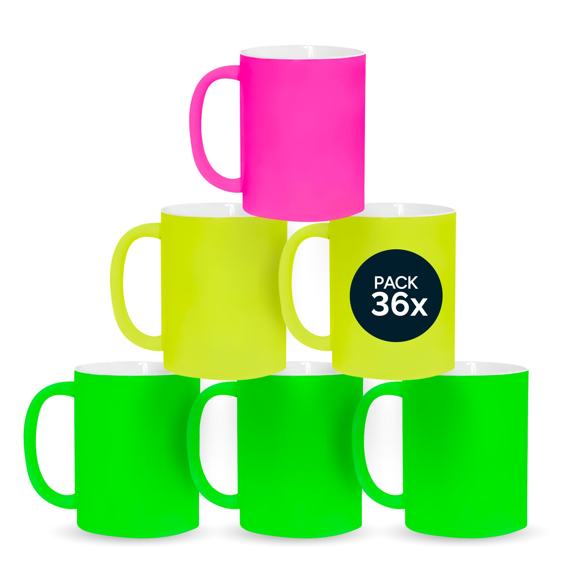 Neon mugs for sublimation 11 oz. Buy it in topics of 3 Colors (Yellow, Green, and Magenta)